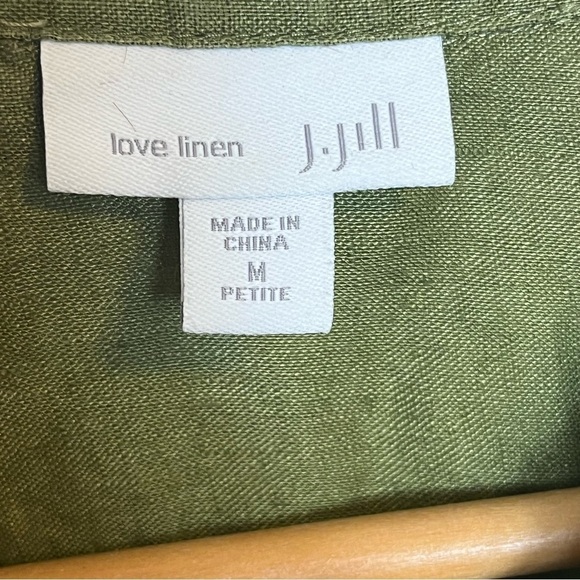 J Jill Olive Green Peplum Back Top 100% Linen Size M Petite - Picture 5 of 6